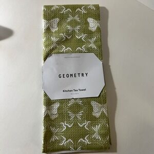 Geometry Butterfly Kitchen Tea Towel Green 18 x 30" NIP